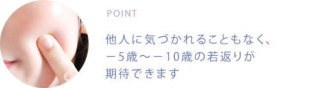 POINT 他人に気づかれることもなく、 −5歳〜−10歳の若返りが期待できます